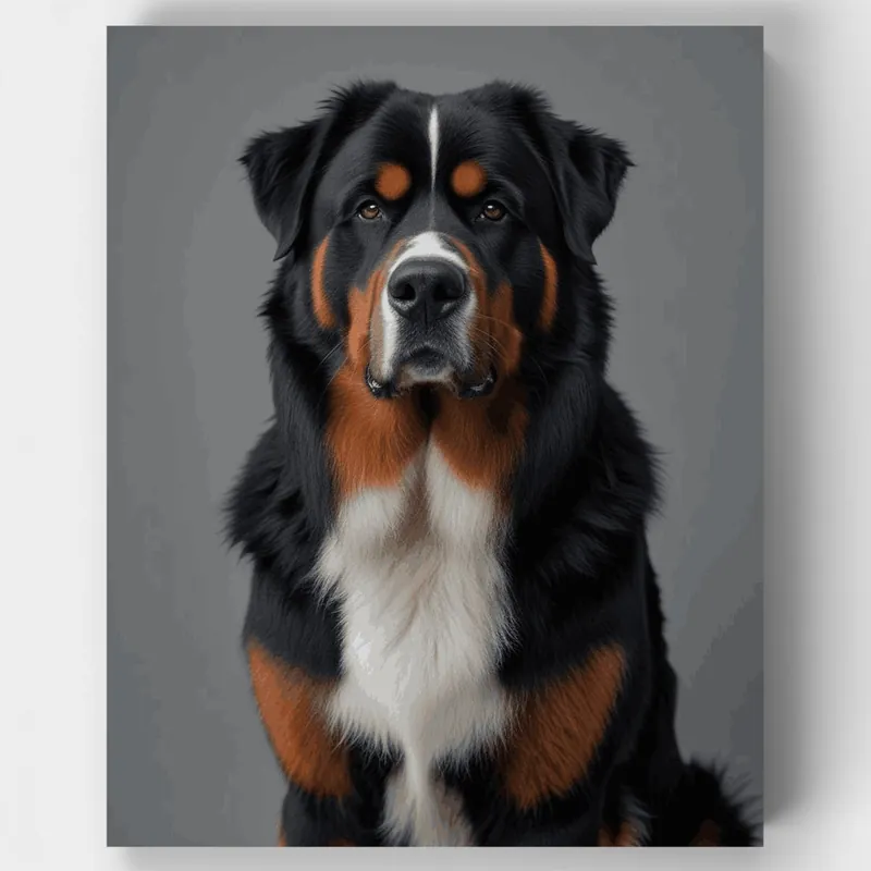 Retrato de Estudio Majestuoso de Perro de Montaña de Berna - Kit de pintar por números - Lienzo Enrollado / 24 Colores Original