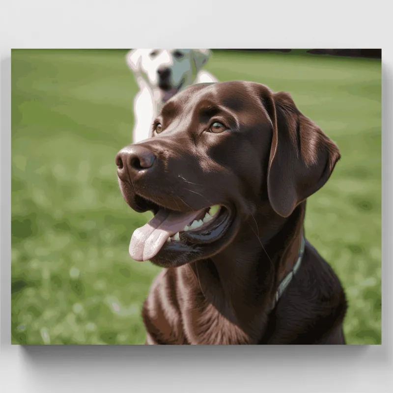 Auténtico Labrador Chocolate y Labrador Amarillo - Kit de pintar por números - Lienzo Enrollado / 24 Colores