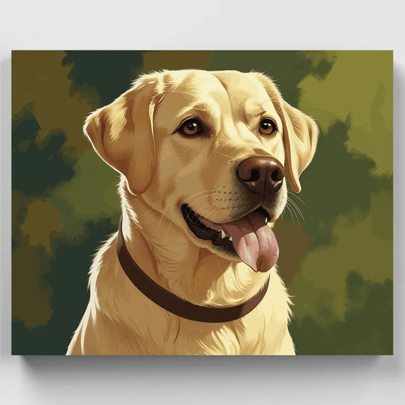 Retrato de Labrador Retriever Amarillo - Kit de pintar por números - Lienzo Enrollado / 24 Colores Más Vendido