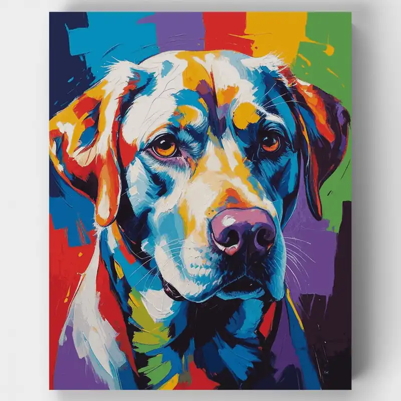 Retrato Vibrante de Labrador Arcoíris - Kit de pintar por números - Lienzo Enrollado / 24 Colores Precio Bajo