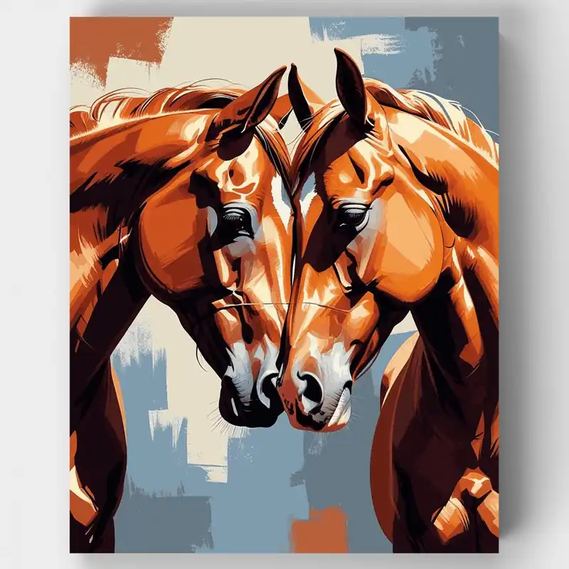 Dos Caballos Acariciándose - Kit de pintar por números - Lienzo Enrollado / 24 Colores Venta Final