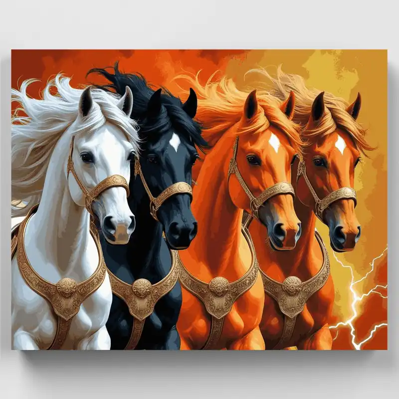 Cuatro Caballos Majestuosos - Kit de pintar por números - Lienzo Enrollado / 24 Colores Oferta Especial