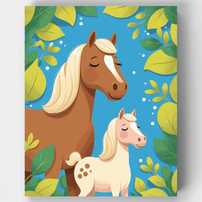 Disponible Ahora Madre y Bebé Caballo - Kit de pintar por números - Lienzo Enrollado / 24 Colores