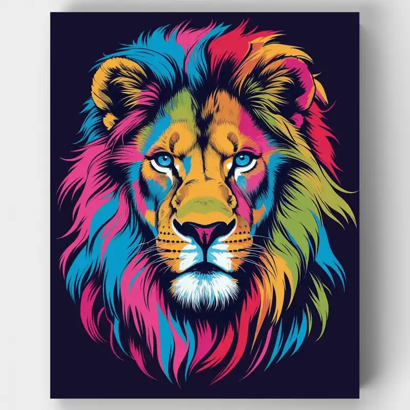 Edición Limitada Kit de Pintar por Números León Arcoíris Vibrante - Lienzo Enrollado / 24 Colores
