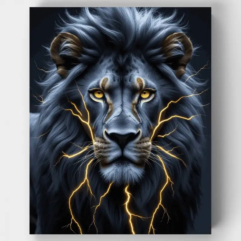 Majestuoso León Azul con Relámpagos Dorados - Kit de pintar por números - Lienzo Enrollado / 24 Colores Gran Oferta