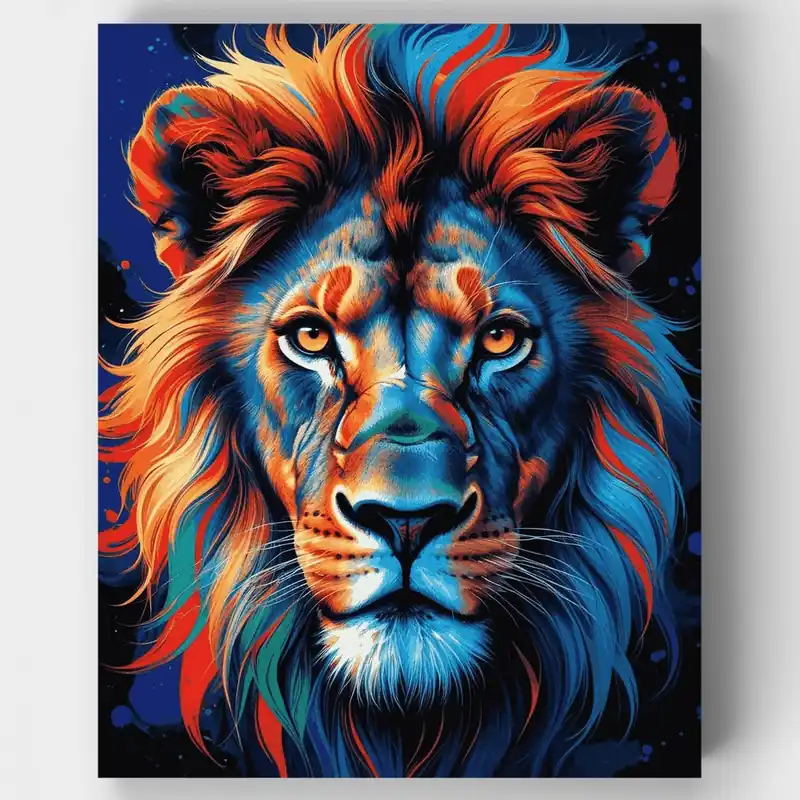 León Majestuoso y Colorido - Kit de pintar por números - Lienzo Enrollado / 24 Colores Edición Limitada