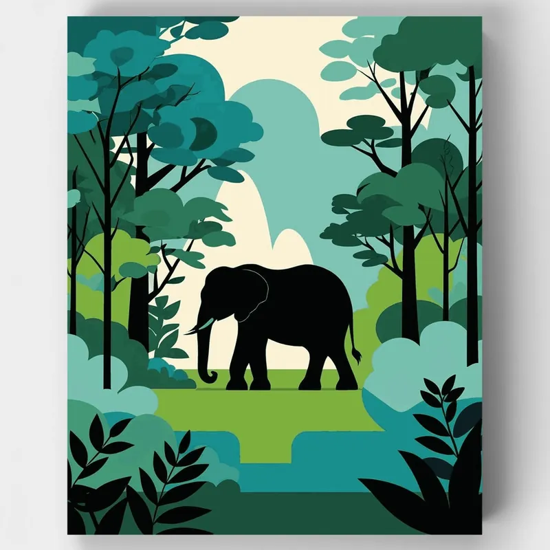 Elefante en la Jungla - Kit de pintar por números - Lienzo Enrollado / 24 Colores Marca Reconocida
