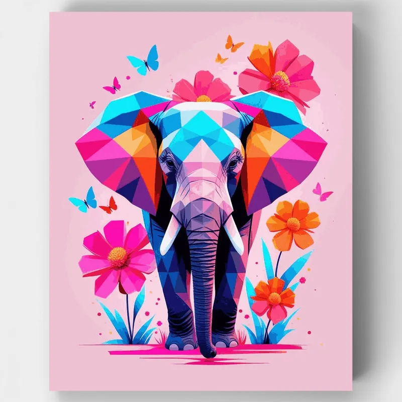 Elefante Colorido con Mariposas y Flores - Kit de pintar por números - Lienzo Enrollado / 24 Colores Garantía De Devolución De Dinero