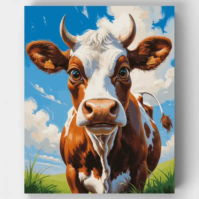 Precio De Fábrica Kit de Vaca Marrón y Blanca Curiosa - Kit de pintar por números - Lienzo Enrollado / 24 Colores