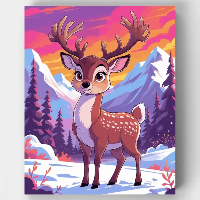 Adorable Ciervo Invernal - Kit de pintar por números - Lienzo Enrollado / 24 Colores Máxima Calidad
