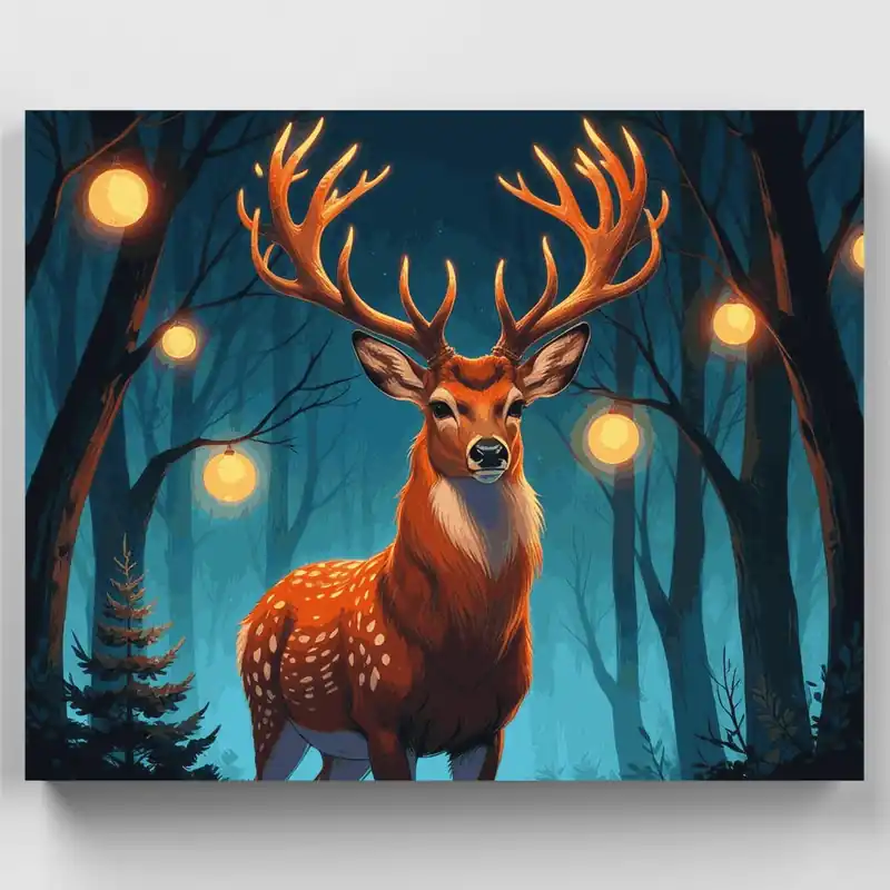 Ciervo Majestuoso en Bosque Encantado - Kit de pintar por números - Lienzo Enrollado / 24 Colores Novedad