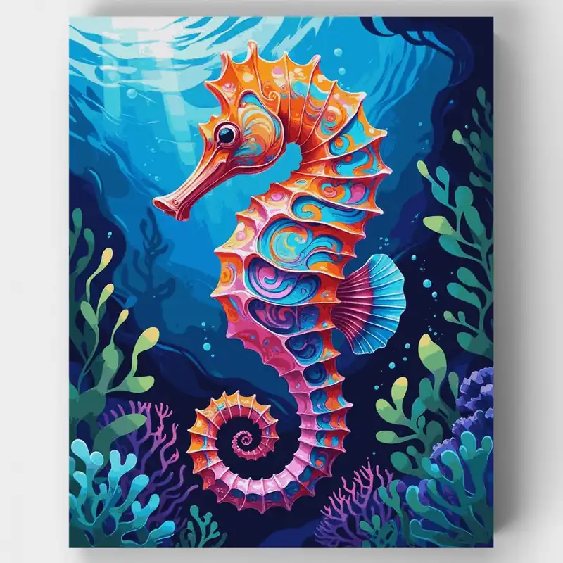Caballito de Mar Vibrante Bajo el Agua - Kit de pintar por números - Lienzo Enrollado / 24 Colores Pago Seguro