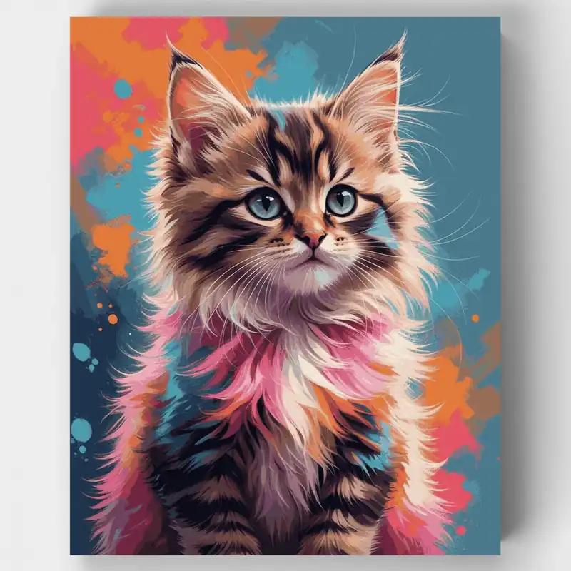 Gatito Esponjoso con Colores Vibrantes - Kit de pintar por números - Lienzo Enrollado / 24 Colores Última Versión