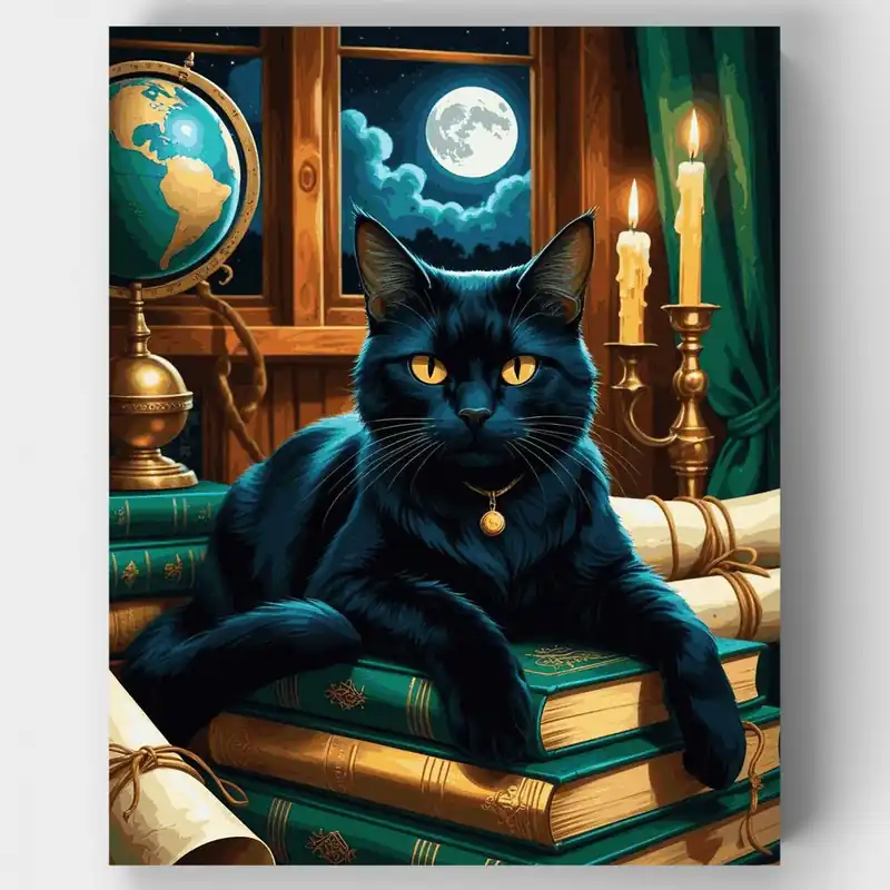 Gato Negro Místico Erudito - Kit de pintar por números - Lienzo Enrollado / 24 Colores Última Versión