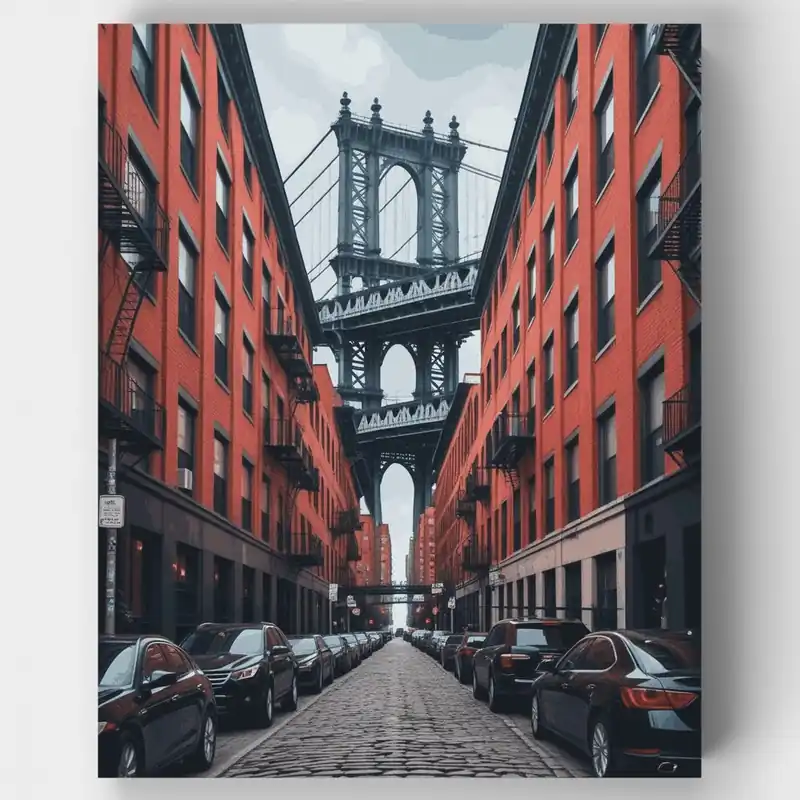 Manhattan Bridge desde la calle de Brooklyn - Kit de pintar por números - Lienzo Enrollado / 24 Colores Certificado