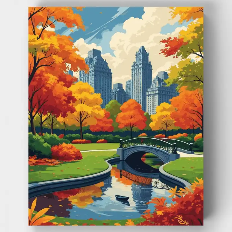 Central Park Puente de Otoño - Kit de pintar por números - Lienzo Enrollado / 24 Colores Hecho A Mano