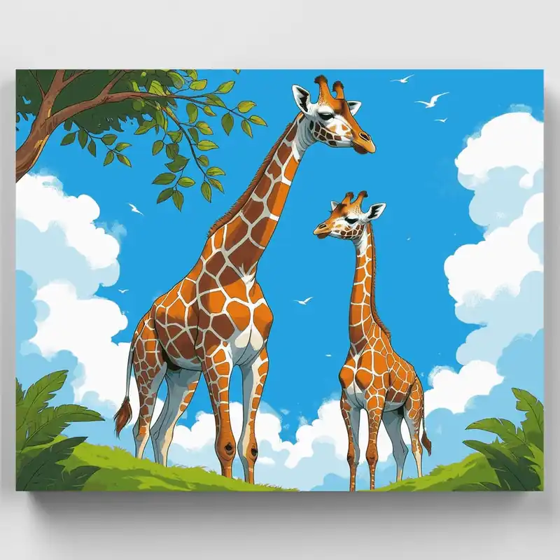 Máxima Calidad Dos Jirafas en la Naturaleza - Kit de pintar por números - Lienzo Enrollado / 24 Colores