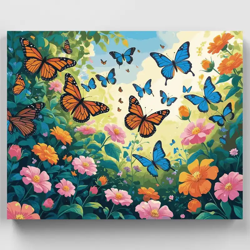 Precio De Oferta Mariposas Vibrantes en Flor - Kit de pintar por números - Lienzo Enrollado / 24 Colores
