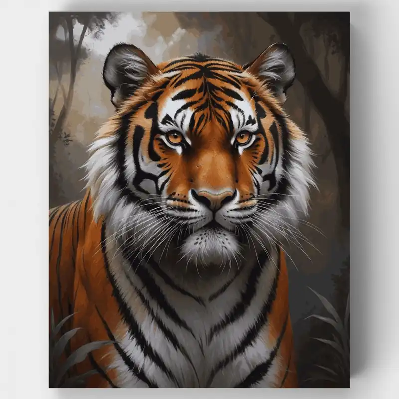 Retrato de Tigre Majestuoso - Kit de pintar por números - Lienzo Enrollado / 24 Colores Oferta Flash