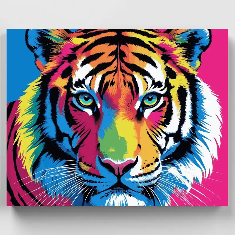 Garantía Incluida Cara de Tigre Arcoíris Neón - Kit de pintar por números - Lienzo Enrollado / 24 Colores