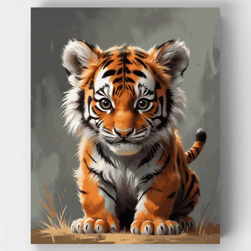 Última Versión Cachorro de Tigre Bebé - Kit de pintar por números - Lienzo Enrollado / 24 Colores