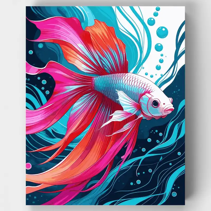 Certificado Pez Betta Vibrante - Kit de pintar por números - Lienzo Enrollado / 24 Colores