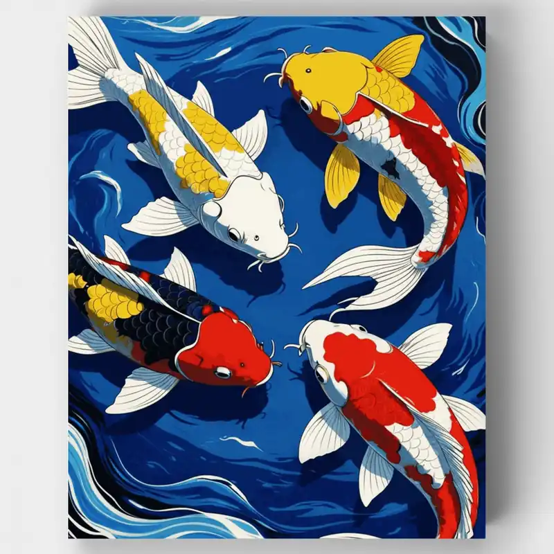 Garantía Incluida Pez Koi en Aguas Arremolinadas - Kit de pintar por números - Lienzo Enrollado / 24 Colores