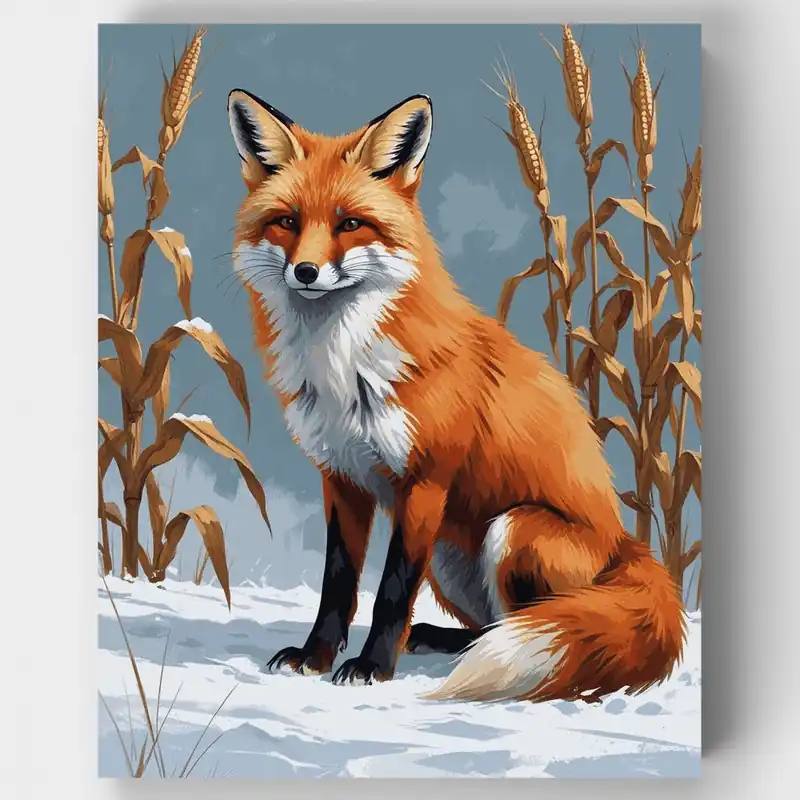 Zorro en Campo de Maíz Invernal - Kit de pintar por números - Lienzo Enrollado / 24 Colores Certificado