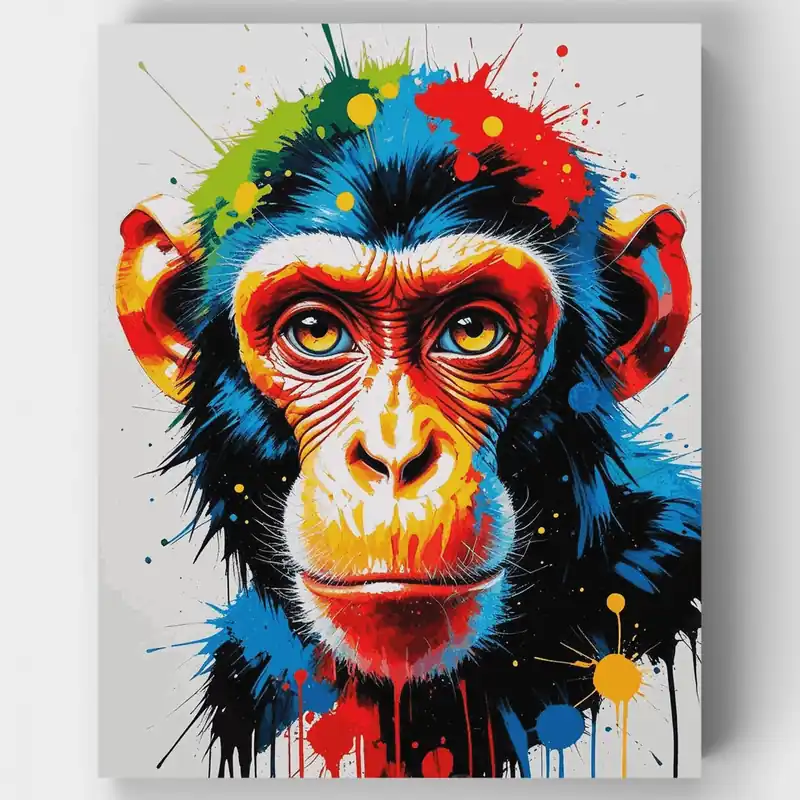 Chimpancé Vibrante - Kit de pintar por números - Lienzo Enrollado / 24 Colores Nueva Colección
