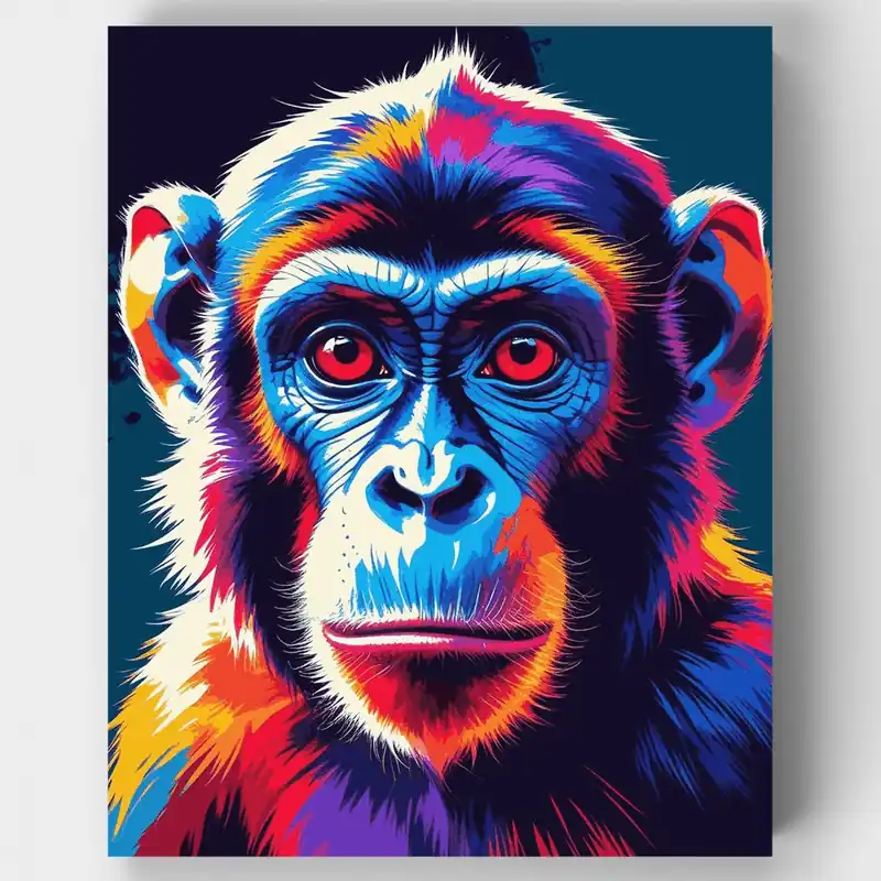 Compra Hoy Retrato Vibrante de Chimpancé - Kit de pintar por números - Lienzo Enrollado / 24 Colores