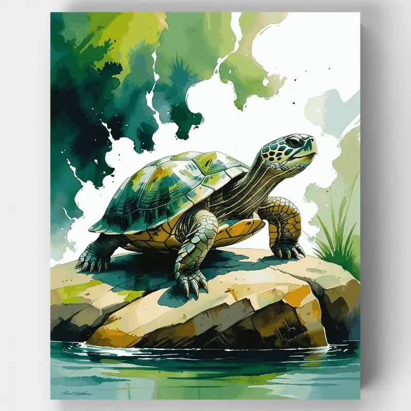 Tortuga Majestuosa en Costa Rocosa - Kit de pintar por números - Lienzo Enrollado / 24 Colores Novedad