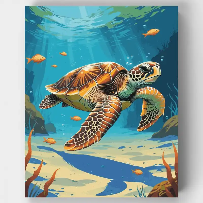 Tortuga Marina Nadando Bajo el Agua - Kit de Pintar por Números - Lienzo Enrollado / 24 Colores Solo Hoy