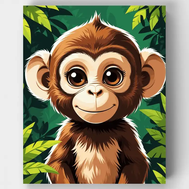 Adorable Bebé Mono - Kit de pintar por números - Lienzo Enrollado / 24 Colores Económico