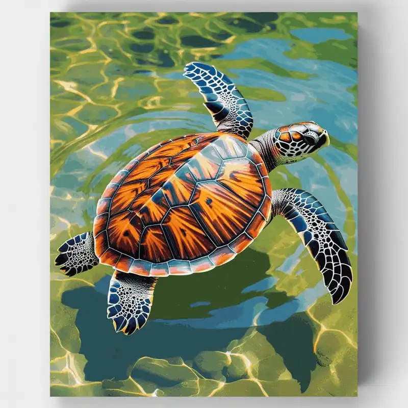 Garantía De Devolución De Dinero Tortuga Marina en Aguas Cristalinas - Kit de pintar por números - Lienzo Enrollado / 24 Colores