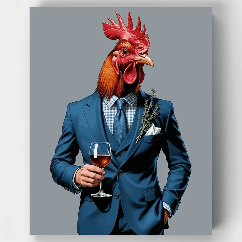 Gallo Elegante con Traje Azul - Kit de Pintar por Números - Lienzo Enrollado / 24 Colores Directo De Fábrica