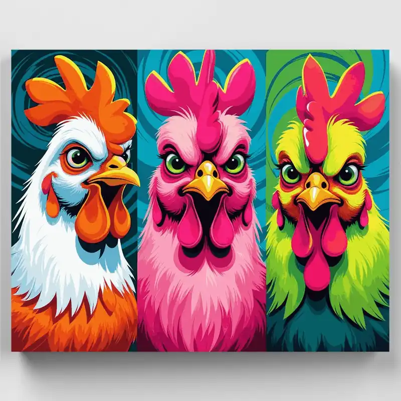 Trío de Gallos Vibrantes - Kit de pintar por números - Lienzo Enrollado / 24 Colores Nueva Colección