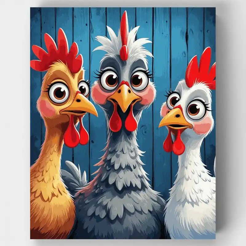 Tres Gallinas Caprichosas - Kit de pintar por números - Lienzo Enrollado / 24 Colores Directo De Fábrica