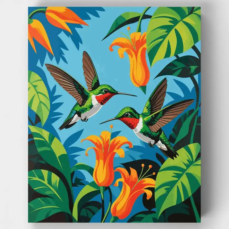 Promoción Exclusiva Colibríes Vibrantes en el Paraíso - Kit de pintar por números - Lienzo Enrollado / 24 Colores