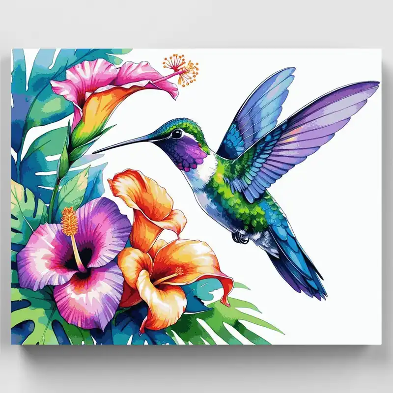 Colibrí Vibrante con Flores Tropicales - Kit de pintar por números - Lienzo Enrollado / 24 Colores Precio De Oferta