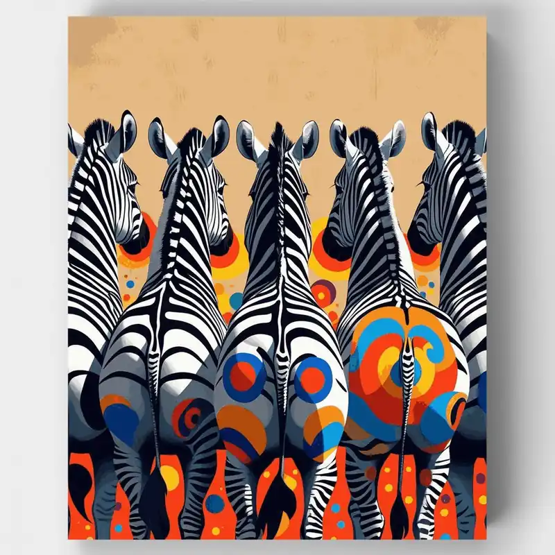 Kit de Pintar por Números Cebras Abstractas Vibrantes - Lienzo Enrollado / 24 Colores Envío Internacional