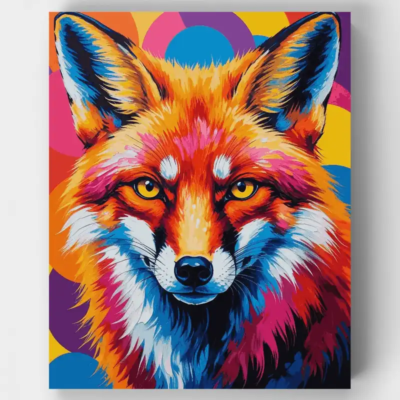 Marca Reconocida Retrato Vibrante de Zorro Arcoíris - Kit de pintar por números - Lienzo Enrollado / 24 Colores