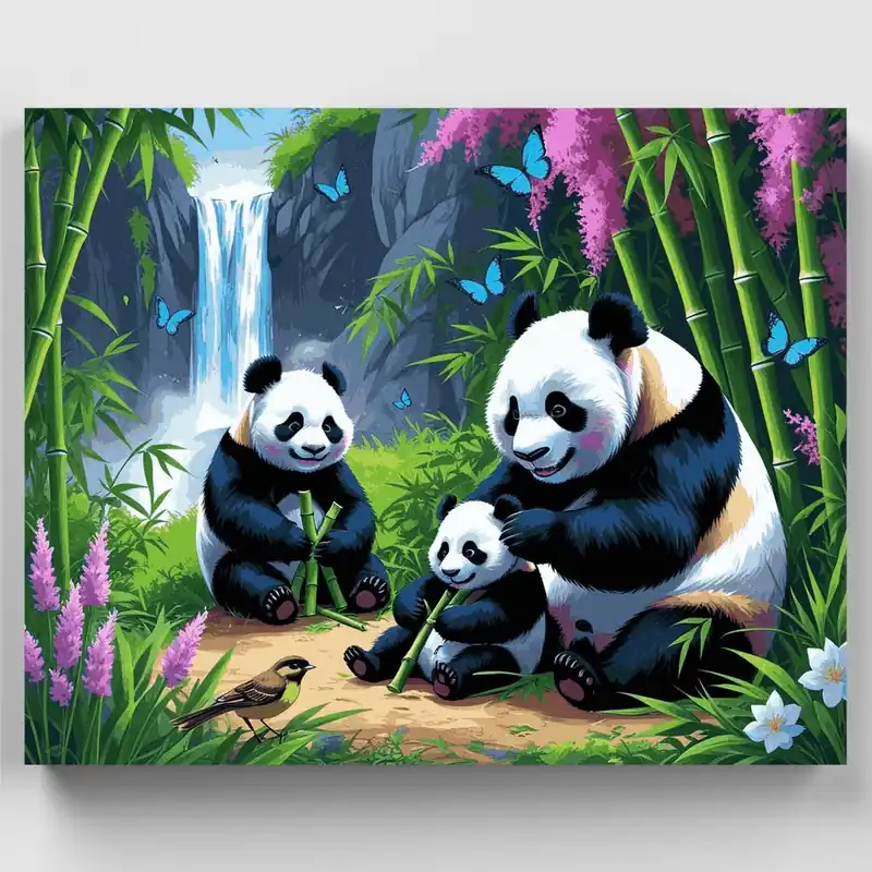 Favorito De Clientes Paraíso de la Familia Panda - Kit de pintar por números - Lienzo Enrollado / 24 Colores