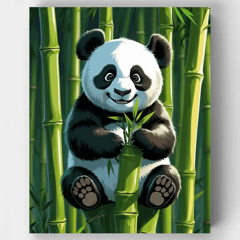Popular Panda Tierno con Bambú - Kit de Pintar por Números - Lienzo Enrollado / 24 Colores