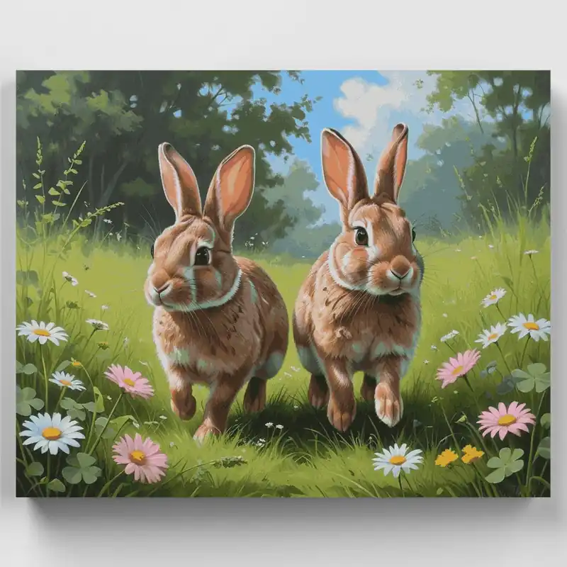 Dos Conejitos en un Prado - Kit de pintar por números - Lienzo Enrollado / 24 Colores A Buen Precio
