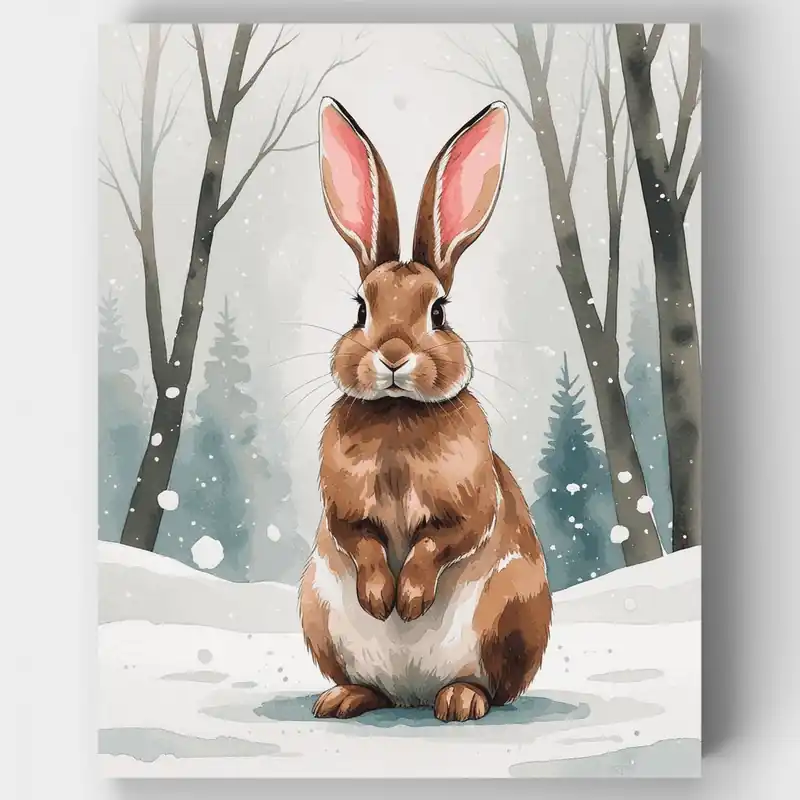 Conejo Invernal en Bosque Nevado - Kit de pintar por números - Lienzo Enrollado / 24 Colores Últimas Unidades