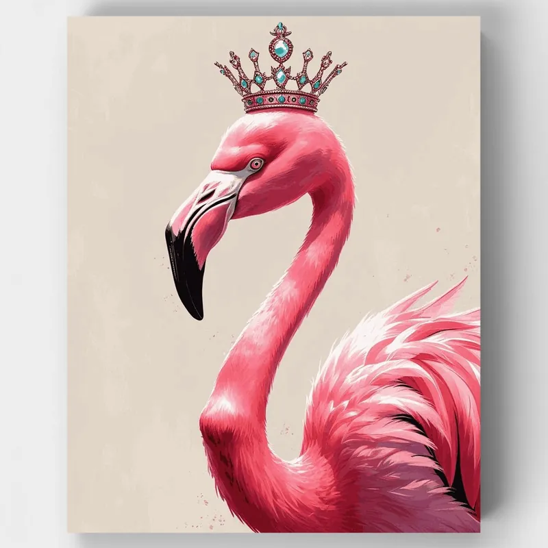 Precio Rebajado Flamenco con Corona - Kit de pintar por números - Lienzo Enrollado / 24 Colores