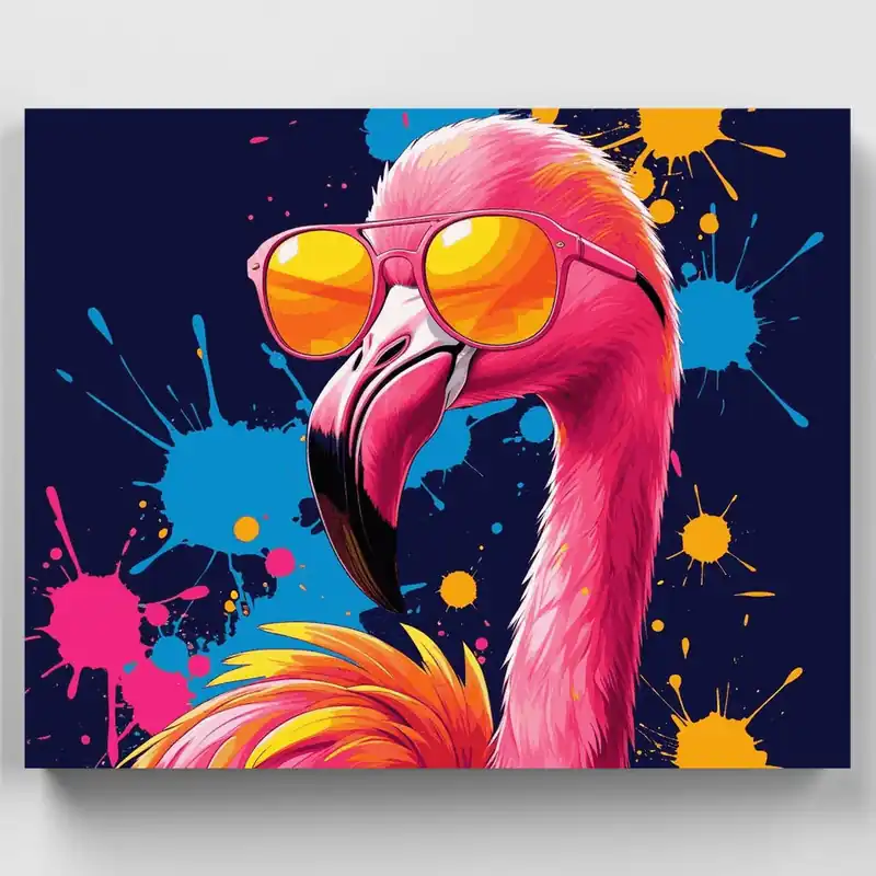 Compra Hoy Flamenco Vibrante con Gafas de Sol - Kit de Pintar por Números - Lienzo Enrollado / 24 Colores