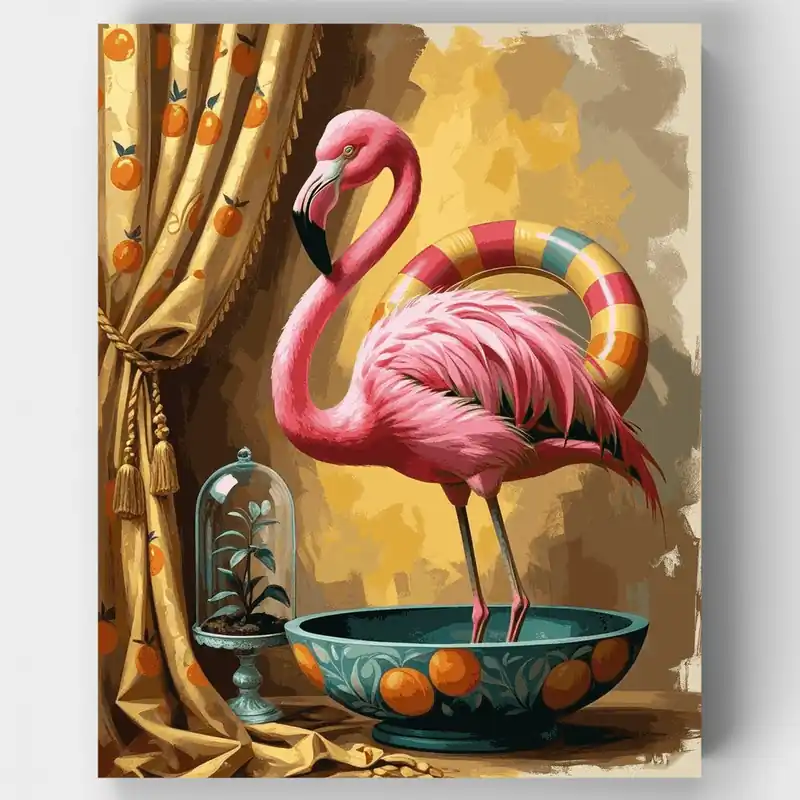 Máxima Calidad Flamenco en Cuenco Decorativo - Kit de pintar por números - Lienzo Enrollado / 24 Colores