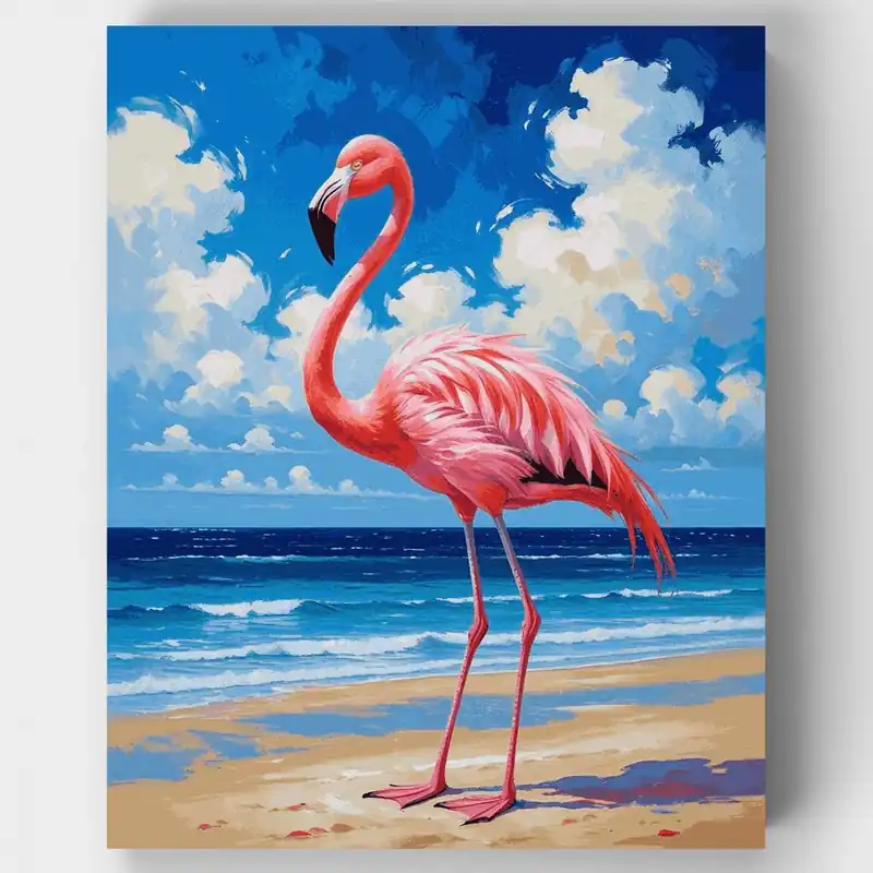 Precio Reducido Flamenco en la Playa - Kit de pintar por números - Lienzo Enrollado / 24 Colores