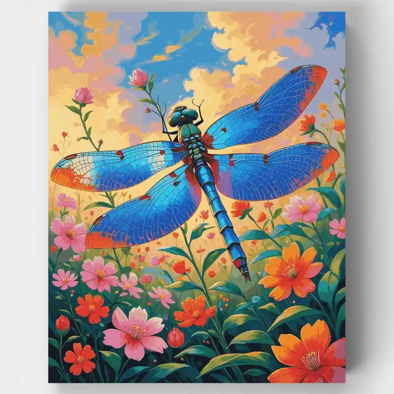 Envío Internacional Libélula Vibrante en Flor - Kit de pintar por números - Lienzo Enrollado / 24 Colores